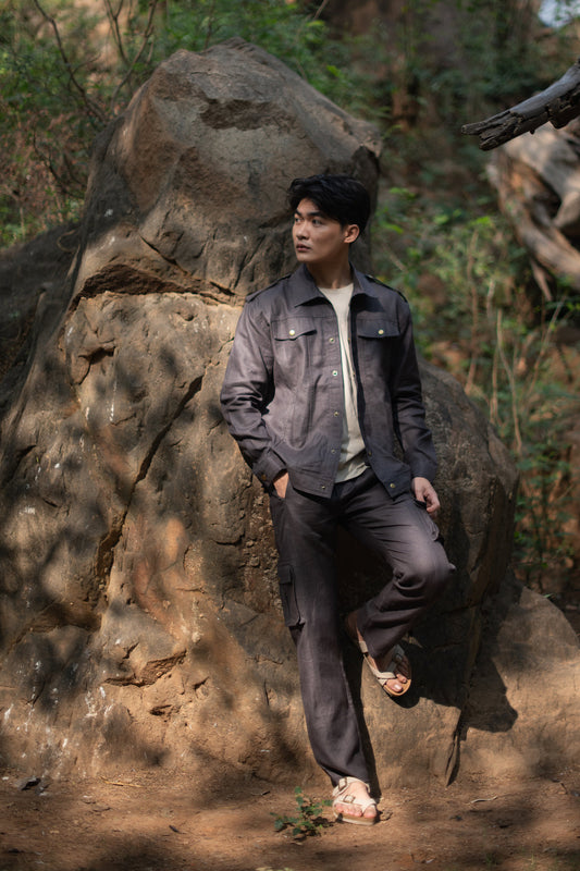 The Terra Tribe Charcoal Linen Twill Fuji Worker Pants for Men
